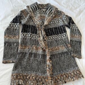 Lucky Brand Black and Tan Patterned Open Front Cardigan Size S